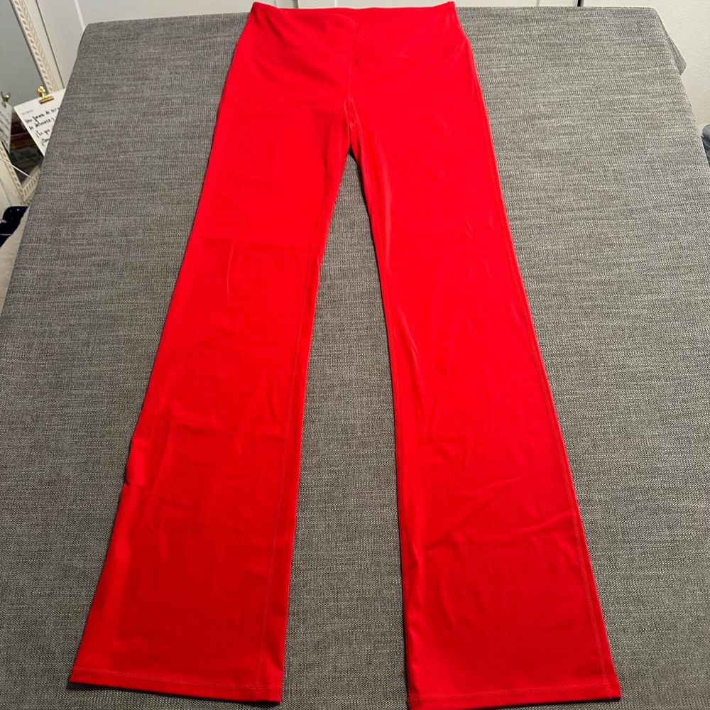 Yoga Pants Women XL Red High Waisted Wide Leg Flare Spandex Trousers